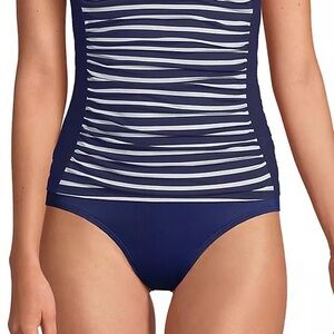 Lands’ End Navy and White Striped Women's Full Coverage High Waist Swim Bottom